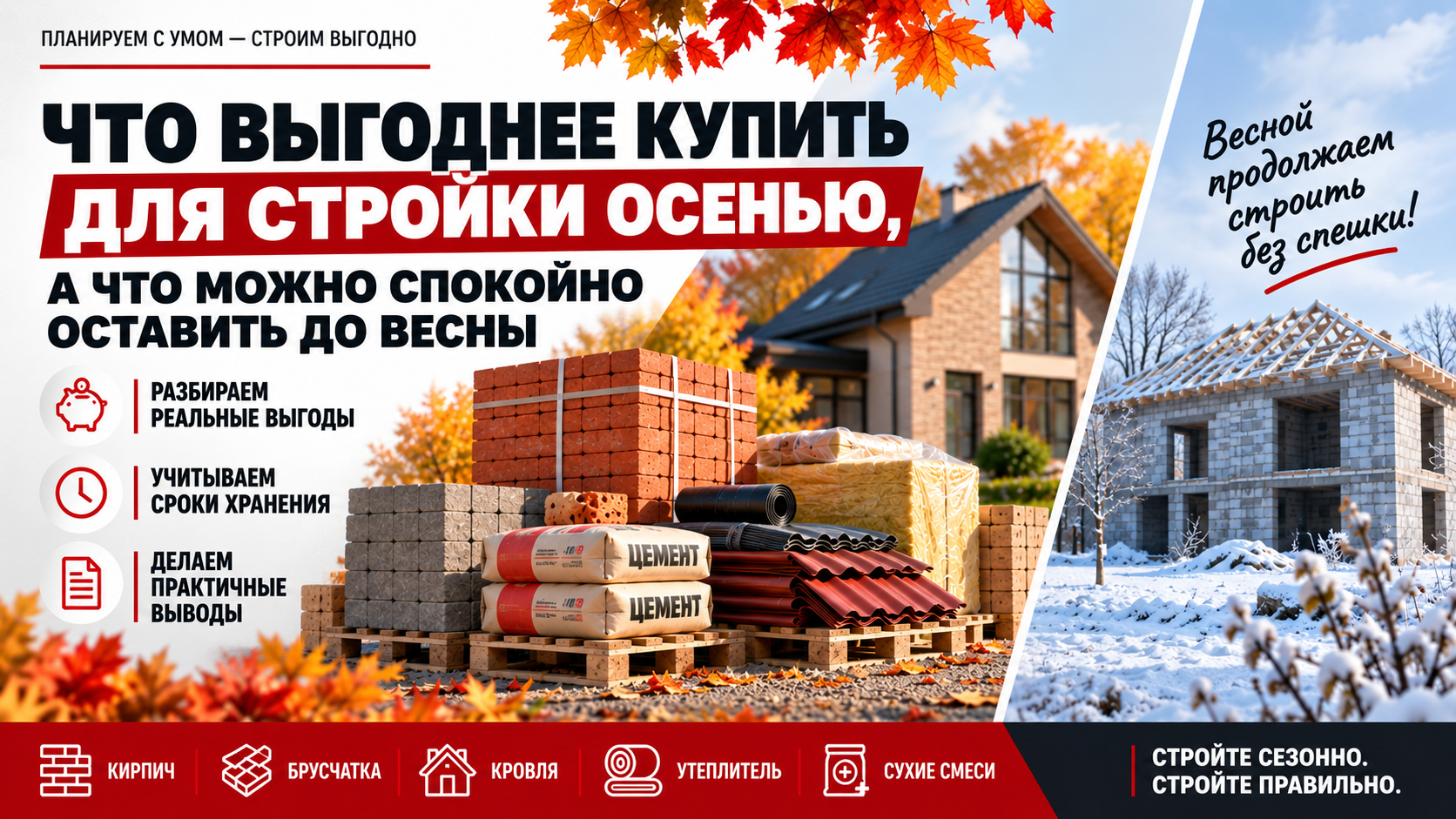 Что выгоднее купить для стройки осенью, а что можно спокойно оставить до весны. Что выгоднее купить для стройки осенью, а что можно спокойно оставить до весны.