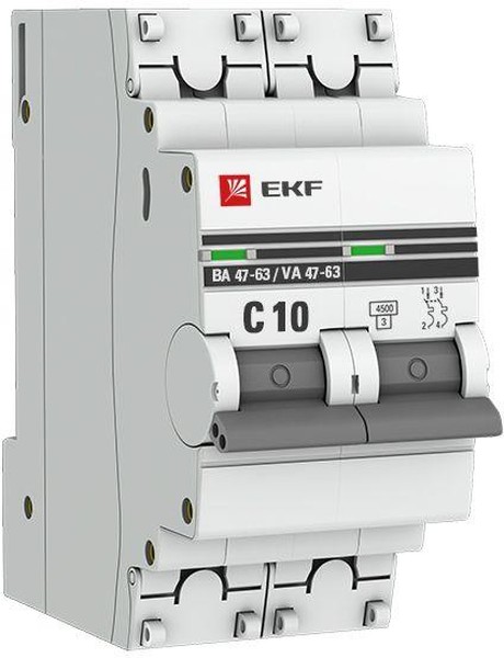 Выключатель автоматический 2Р C 10А 4.5кА ВА 47-63 PROxima EKF mcb4763-2-10C-pro