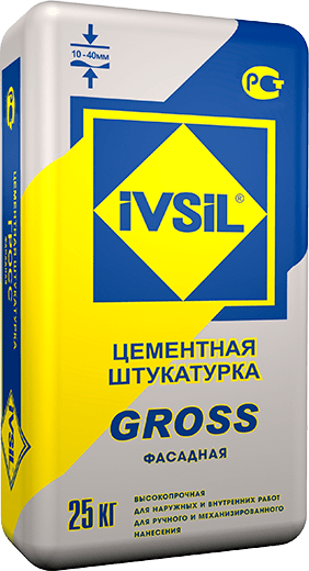 Штукатурка цементная IVSIL GROSS фасадная серая 25кг (48)