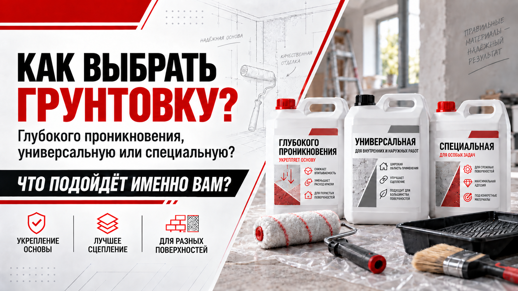 Как выбрать грунтовку: глубокого проникновения, универсальную или специальную? Как выбрать грунтовку: глубокого проникновения, универсальную или специальную?