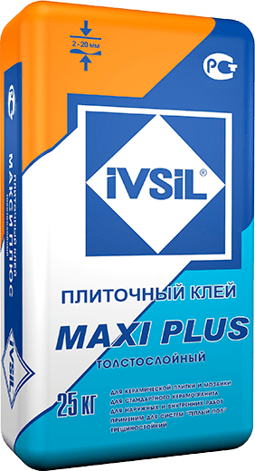 Клей для плитки IVSIL MAXI PLUS толстослойн,кр.керамогранит,тепл.пол25кг(48)
