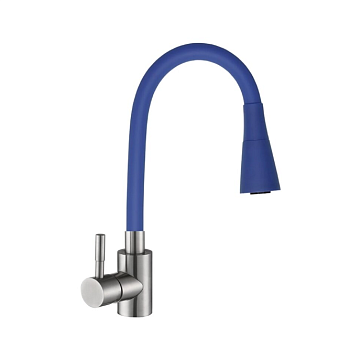 Смеситель для кухни шар. с силиконовым изливом Мармелад синий нерж.сталь 572577