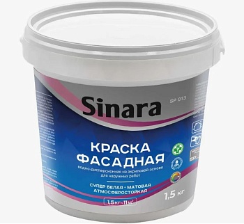 Краска акриловая для фасадов супер белая 1,5кг Sinara (16)