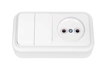 Блок (2-й выкл. + роз б/з) белый ОУ IP54, 2В-РЦ-523 Пралеска Bylectrica (54)