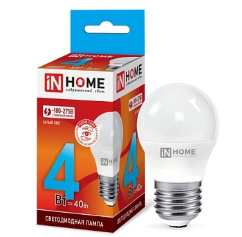Лампа светодиодная LED-ШАР VC 4Вт 230В Е27 4000К 380Лм IN HOME