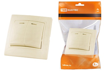 Выключатель 2-кл. с подсветкой 10А слоновая кость "Таймыр" TDM SQ1814-0105