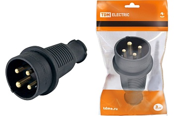 Вилка прямая каучук 3Р+РЕ 32А 380В IP44 TDM SQ0612-0006