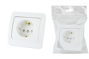 Розетка 1-я 2П с/з 16А c защитными шторками белая "Валдай" TDM SQ1804-0028