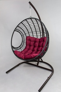 Кресло подвесное Лондон (цв.корзины черный, подушки бордо)