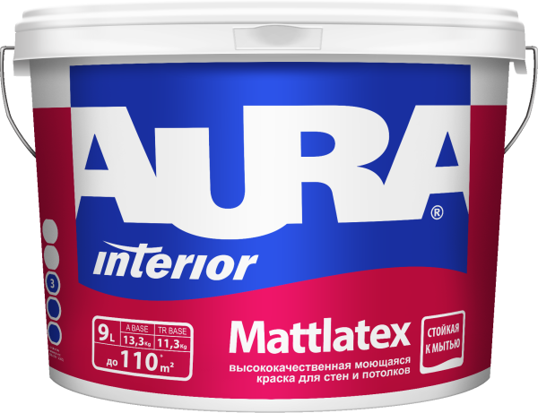 Краска AURA Mattlatex моющаяся стены/потолок 9л