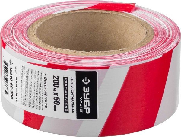 Лента сигнальная 50*200мм красно-белая