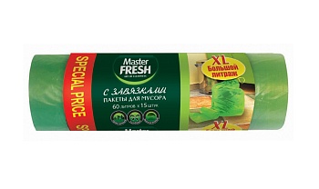 Мешки для мусора с завязками(черные) 60л рулон 15шт 25 мкм "MASTER FRESH"