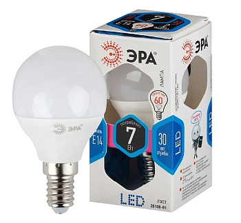 Лампа светодиодная ECO LED Р45-7W-840-Е14 ЭРА (диод, шар, 7 ВТ, нейтр, Е14)