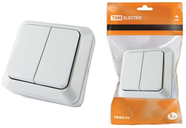 Выключатель 2-х клав. (бел) РАСПРОДАЖА