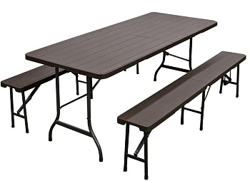 Набор мебели складной (стол+2 лавочки)узор дерево,пластик коричн