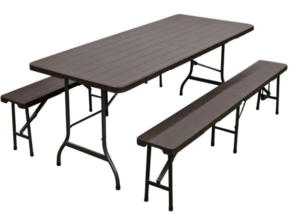 Набор мебели складной (стол+2 лавочки)узор дерево,пластик коричн