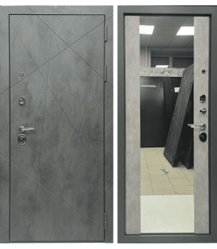 Дверь входная Тринити  МДФ Бетон муар/зеркало бетон светлый 960 Левая
