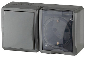 11-7401-03  ЭРА Блок розетка+выключатель IP54, 16АХ(10AX)-250В, ОУ, Эра Эксперт, серый
