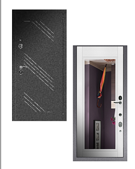 Дверь входная металлическая Мега Зеркало//ПВХ Роял Белый с зеркалом 860х2050 Левая