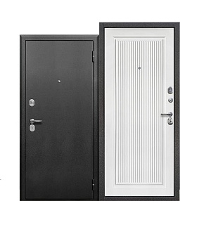 Дверь входная 9 см ПРОДЕВЯТЬ Букле Граф/МДФ8 Белая матовая 960 левая