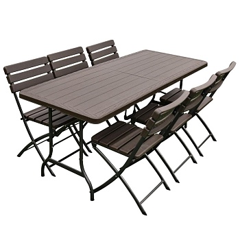 Набор мебели складной (стол+6 стульев)узор дерево,пластик коричн