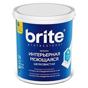Краска BRITE PROFFESIONAL интерьерная моющаяся белая шелковистая база А 0,9л