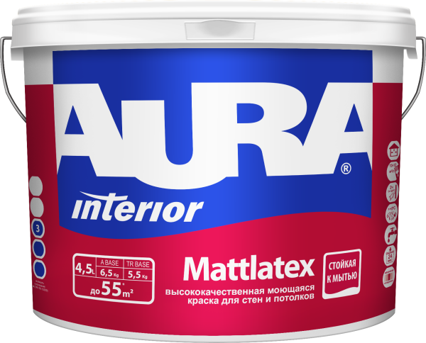 Краска AURA Mattlatex моющаяся стены/потолок 4,5л