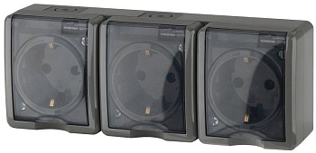11-2405-03  ЭРА Розетка 3х2P+E IP54, 16АХ-250В, ОУ, Эра Эксперт, серый
