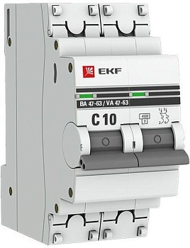 Выключатель автоматический 2Р C 10А 4.5кА ВА 47-63 PROxima EKF mcb4763-2-10C-pro