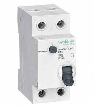 Выключатель автоматический дифференциального тока Systeme Electric 1Р+N C25A 4,5kA 30 мА Тип-АС 230В C9D34625