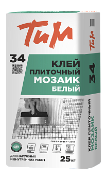 Клей для плитки ТиМ №34 эластичный вн/нар.работы БЕЛЫЙ 25кг(48)