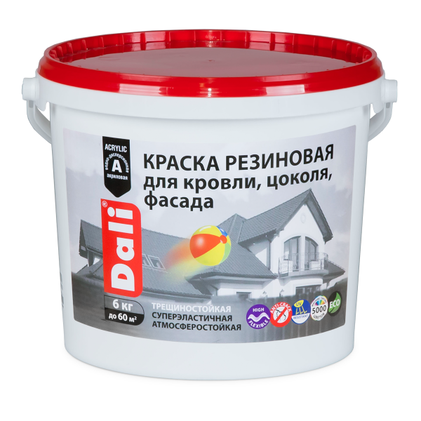 Краска фасадная резиновая для кровли,цоколя серая, 6кг DALI