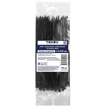 Хомут кабельный 4.8*200 нейл.черн.(уп.100шт) TOKOV ELECTRIC TKE-HNS-4.8-200-B/100