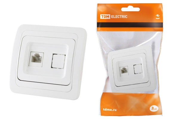 Розетка компьютерная RJ-45 белая Валдай TDM SQ1804-0013
