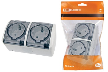 Розетка 2-я 2П с/з накладная IP54 16А с прозрачной крышкой белая "Селигер" TDM SQ1818-0009