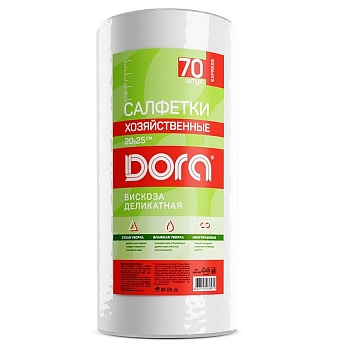 Салфетка 20х25см (70шт) из вискозы в рулоне Dora белые