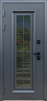 Дверь входная Терморазрыв Честер муар 7024 /внут. МДФ10мм /стеклопакет 2х камерный тонировка зеркало 860*2050 правая (витрина)