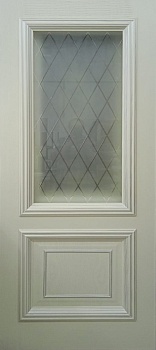 Дверь межкомнатная Сицилия Ясень жемчуг остекленное свет.п/о с 1 стор.грав.Ромб патина серебро по багету  800х2000