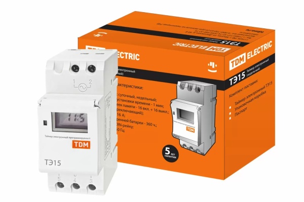Таймер электронный ТЭ15-1мин7дн-16onoff-16А-DIN TDM SQ1503-0005