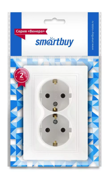 Розетка Smartbuy 2-ая с/з белая