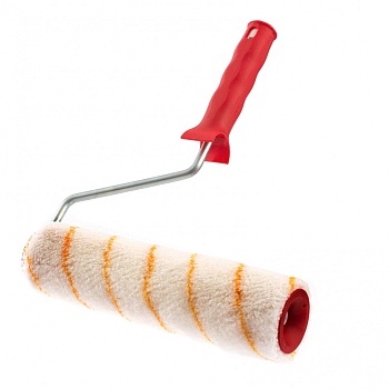 Валик в сборе 250 мм ПОЛИАКРИЛ желтая полоса,ворс 12мм, D 48мм D ручки 8мм//80746