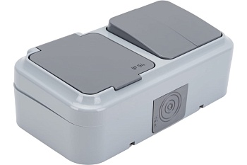 Блок (2-й выкл. + роз б/з) серый ОУ IP54, 2В-РЦ-655-03 Пралеска Аква Bylectrica (30)