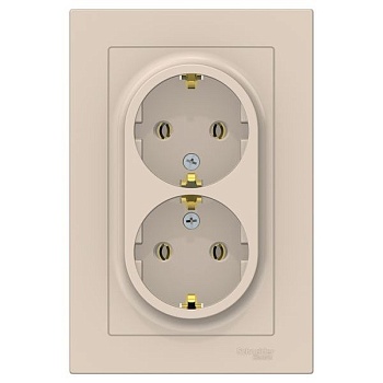 Розетка 2-м СП AtlasDesign 16А IP20 с заземл. в сборе бежевый SchE ATN000224