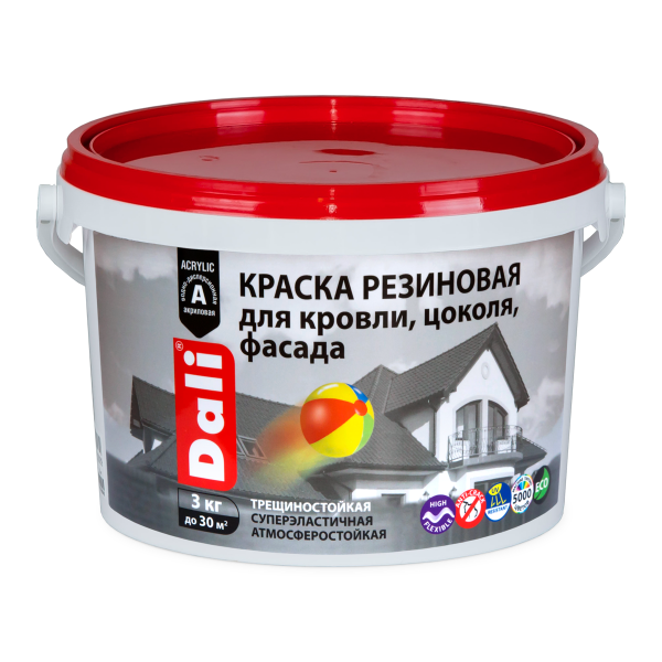 Краска фасадная резиновая для кровли,цоколя коричневая, 3кг DALI