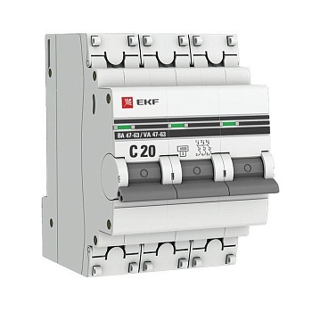 Выключатель автоматический 3P C 20А 4.5кА ВА 47-63 PROxima EKF mcb4763-3-20C-pro (не использовать)