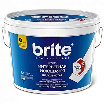 Краска BRITE PROFFESIONAL интерьерная моющаяся белая шелковистая база А 2,7л