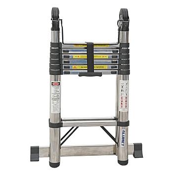 Лестница телескопическая двухсекционная АЛЮМЕТ STD 2.2, стальная, 2x7 ступеней, 4,4 м 275848