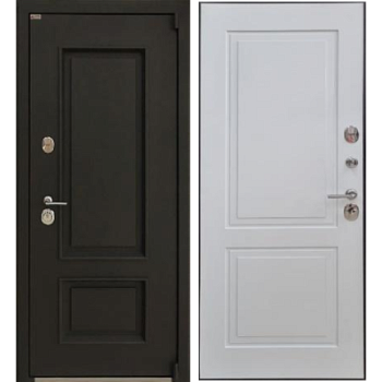 Дверь входная терморазрыв "Сургут"  ( внутри -10 НК-2, белый матовый, снаружи СБ -3,(два квадрата) муар Коричневый с блестками без цинка)