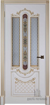 Дверное полотно Александрия-2 Эмаль  RAL 9001 слоновая кость +пат.золото, стекло с рисунком 700*2000