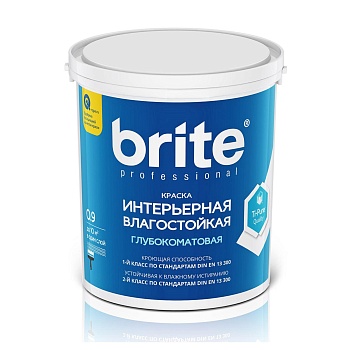 Краска BRITE PROFFESIONAL интерьерная влагостойкая белая глубокоматовая база А, банка 0,9л